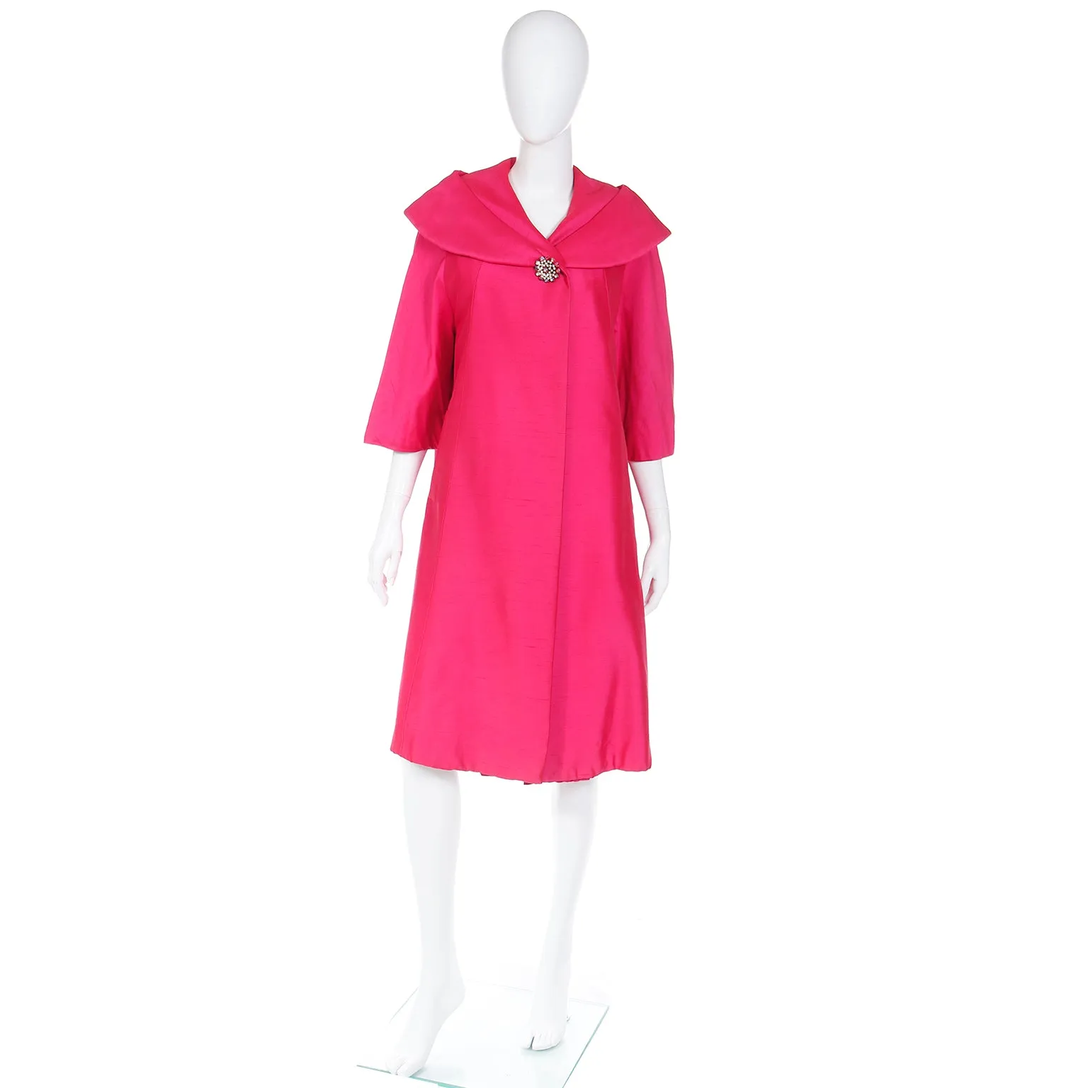 1950s Bullocks Vintage Bright Pink Silk Evening Coat
