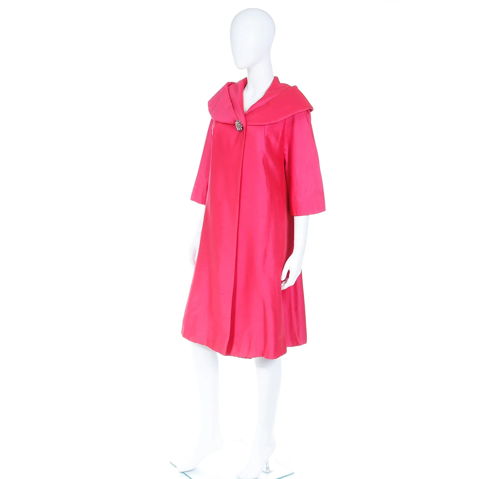 1950s Bullocks Vintage Bright Pink Silk Evening Coat