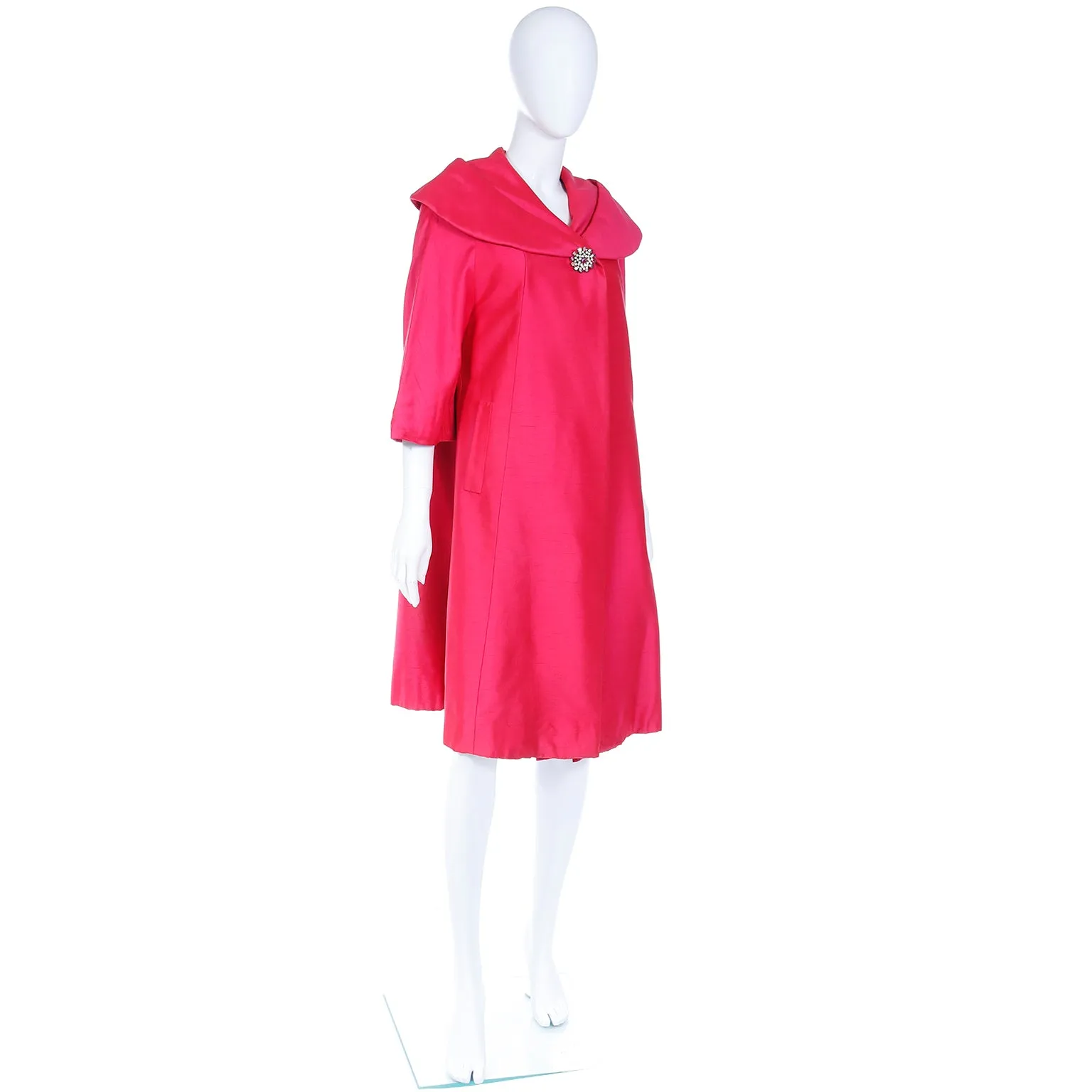 1950s Bullocks Vintage Bright Pink Silk Evening Coat