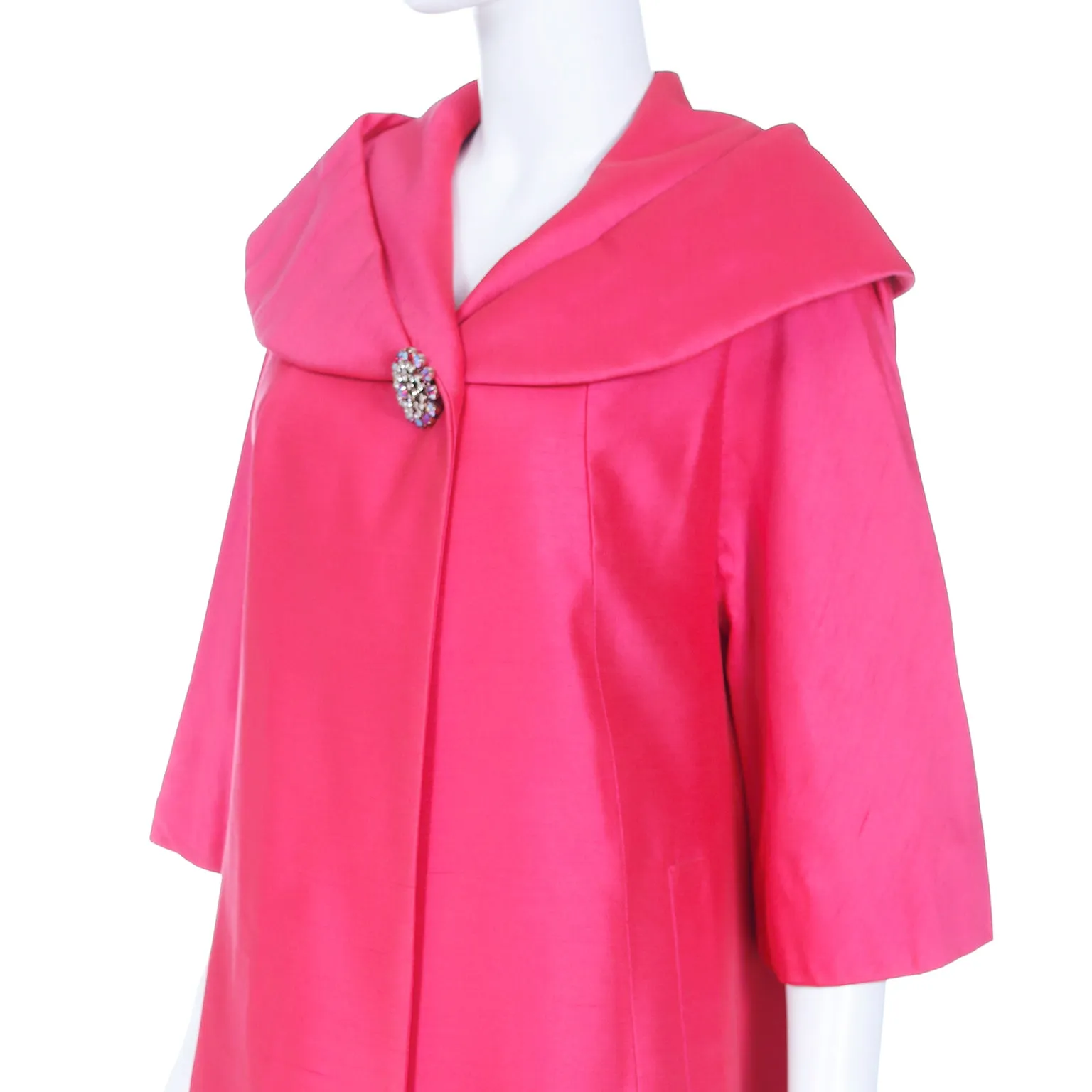 1950s Bullocks Vintage Bright Pink Silk Evening Coat