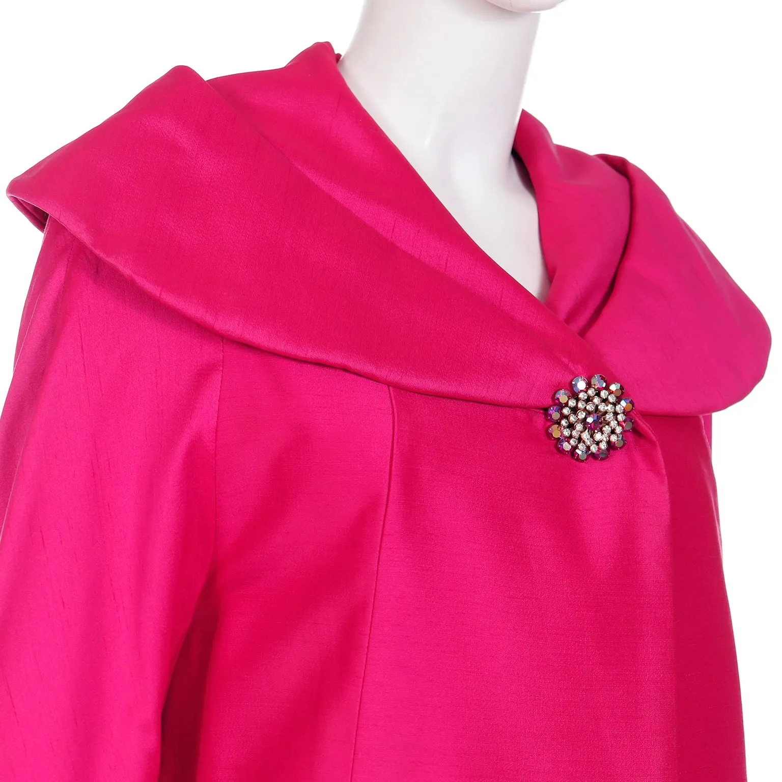 1950s Bullocks Vintage Bright Pink Silk Evening Coat