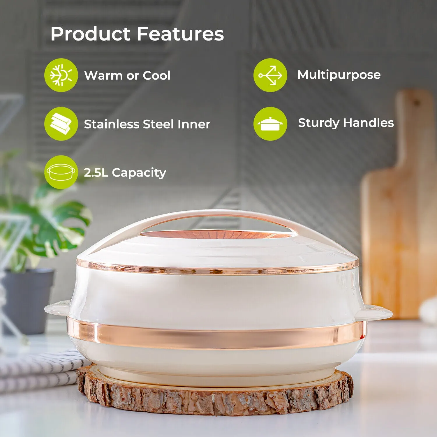 2.5L Beige Insulated Casserole Dish and Hot Pot