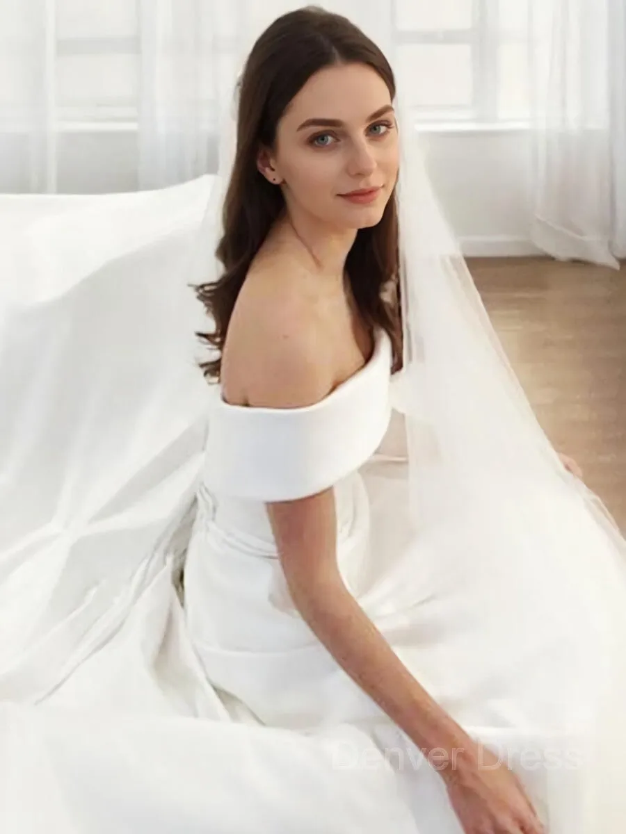A-Line Off-the-Shoulder Sweep Train Satin Wedding Dresses