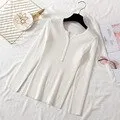 Amy Fashion - Button V Neck Basic Slim Tops