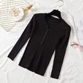 Amy Fashion - Button V Neck Basic Slim Tops