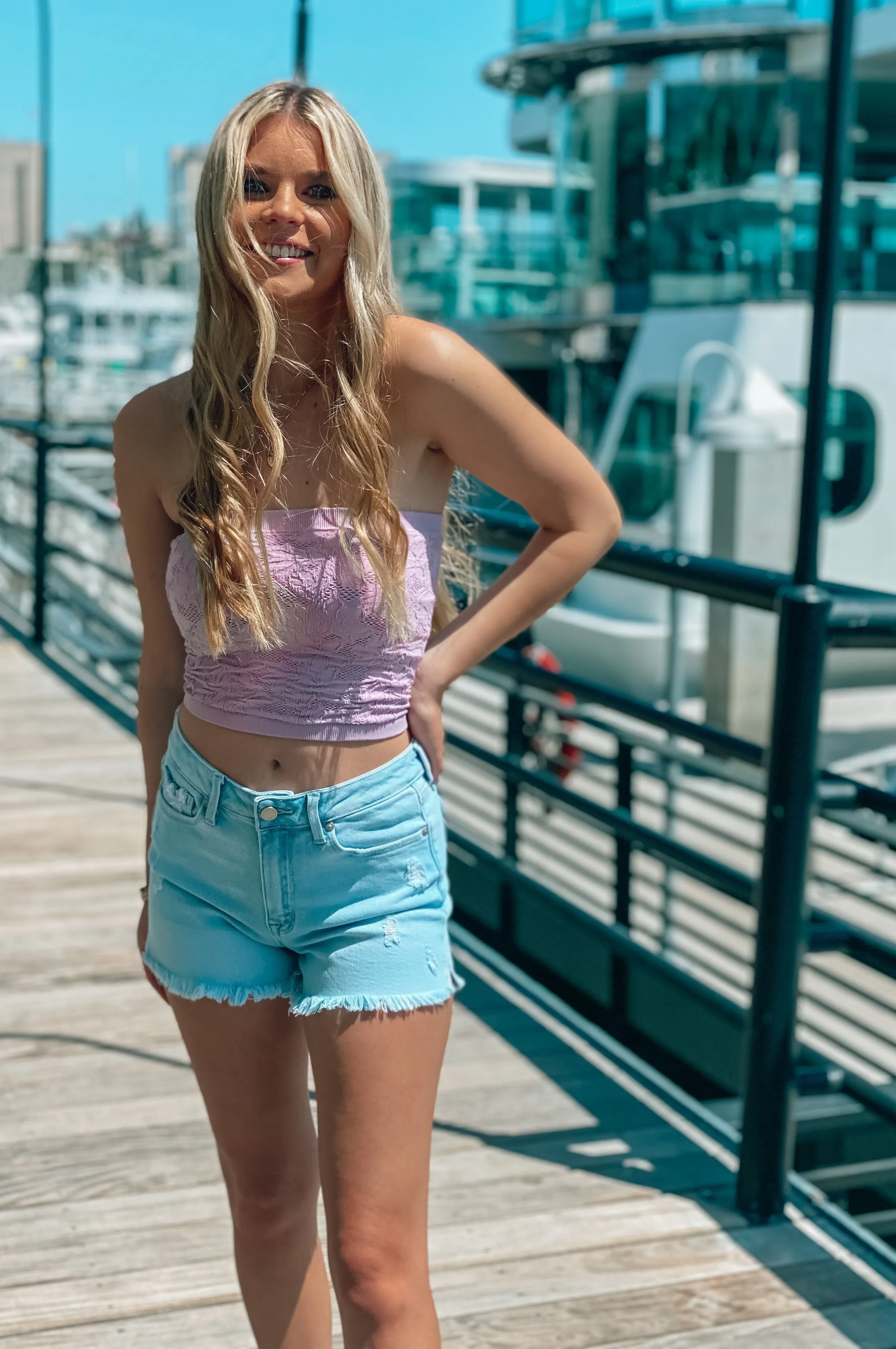 Amy High Rise Light Denim Cutoffs