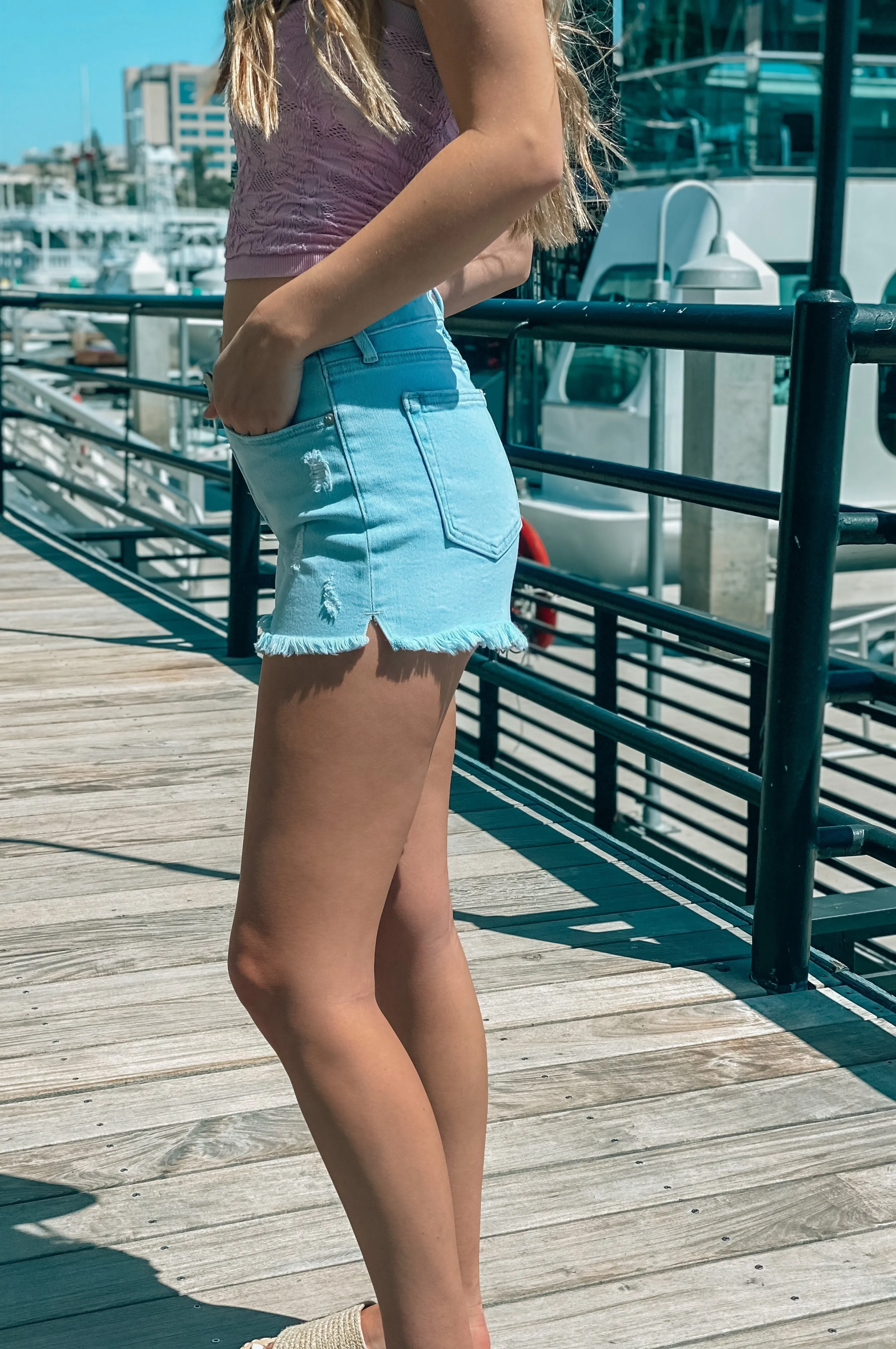 Amy High Rise Light Denim Cutoffs