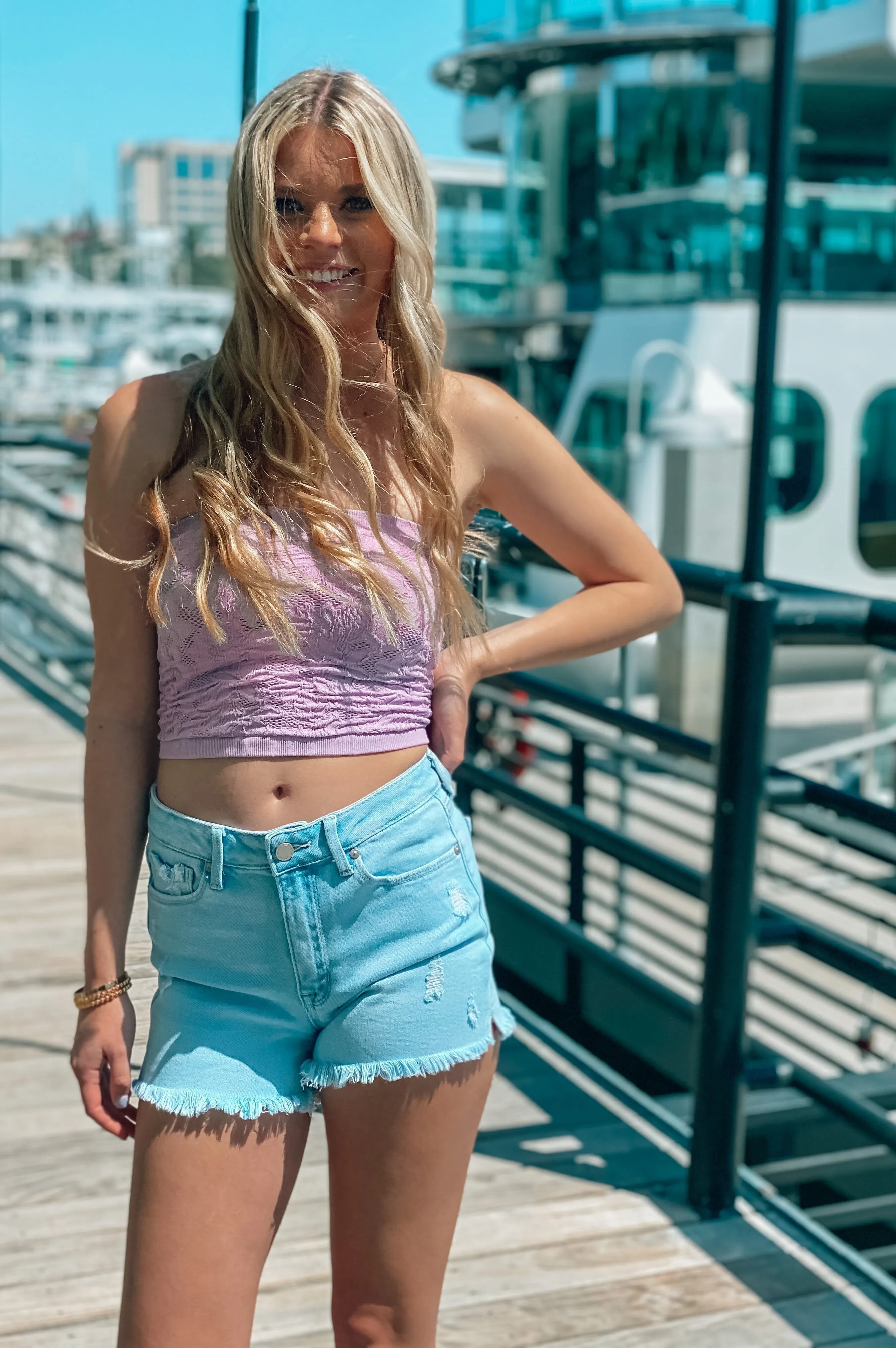 Amy High Rise Light Denim Cutoffs