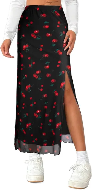 Avanova Women's Mesh Slit Split Long Skirts High Waisted Sexy Summer Maxi Skirts