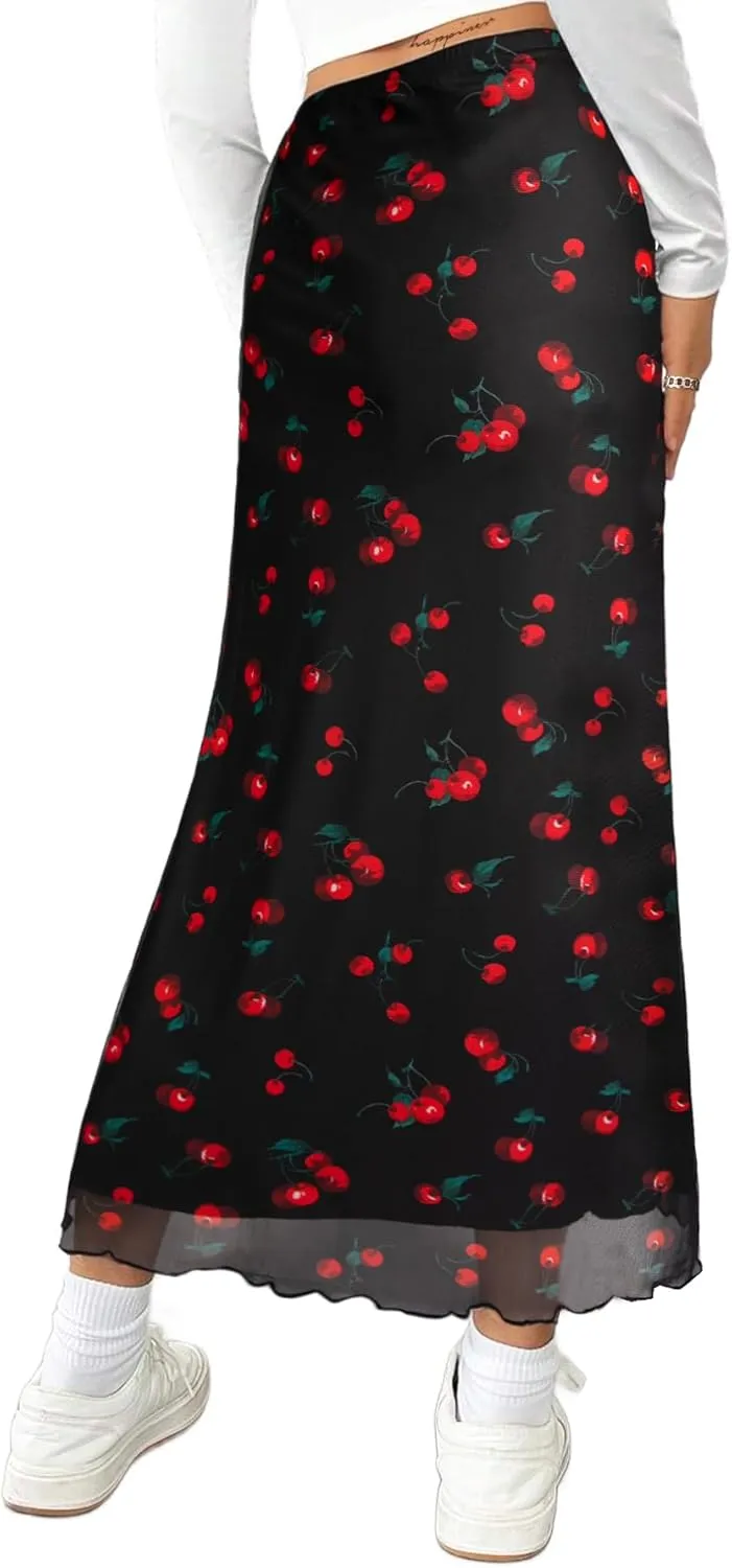 Avanova Women's Mesh Slit Split Long Skirts High Waisted Sexy Summer Maxi Skirts