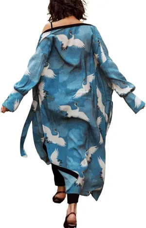 Beach Kimono Cardigans for Women Open Front Swimsuit Cover Up Graphic Print Bathing Suit