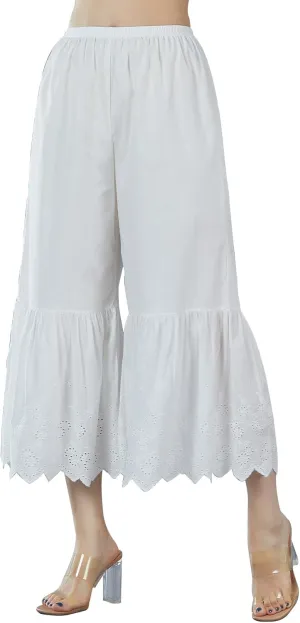 BEAUTELICATE Women Pettipants Half Slip Wide Leg Lace Trim Cotton Batiste Culotte Slip