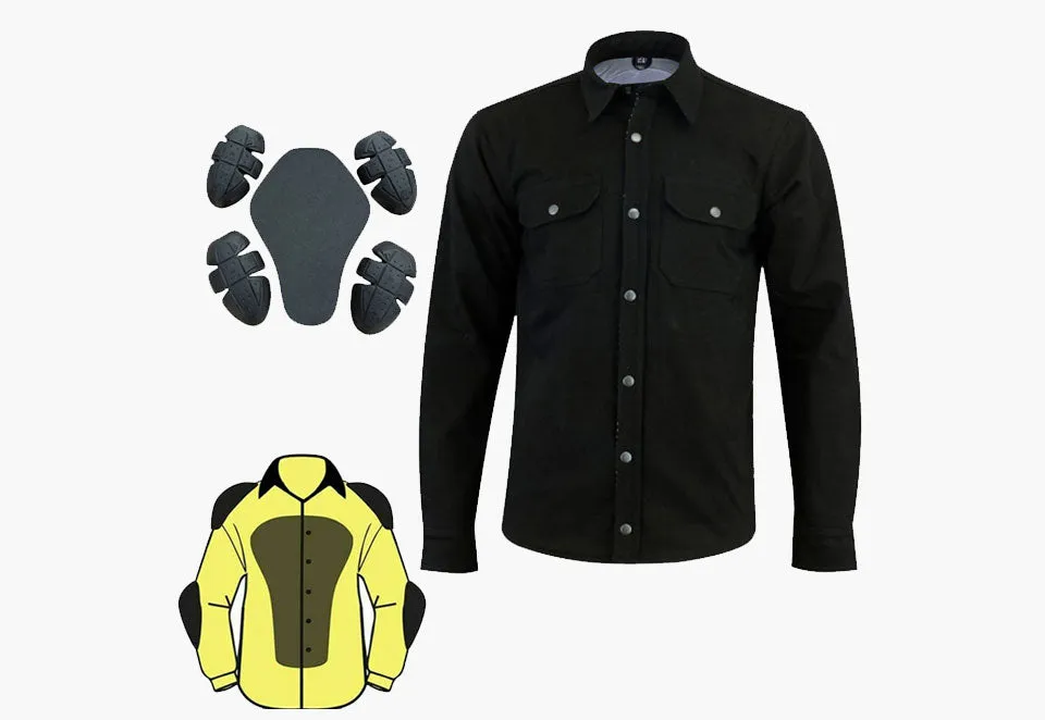 BGA Tracer Men Protective Motorcycle Flannel Shirts Solid Black