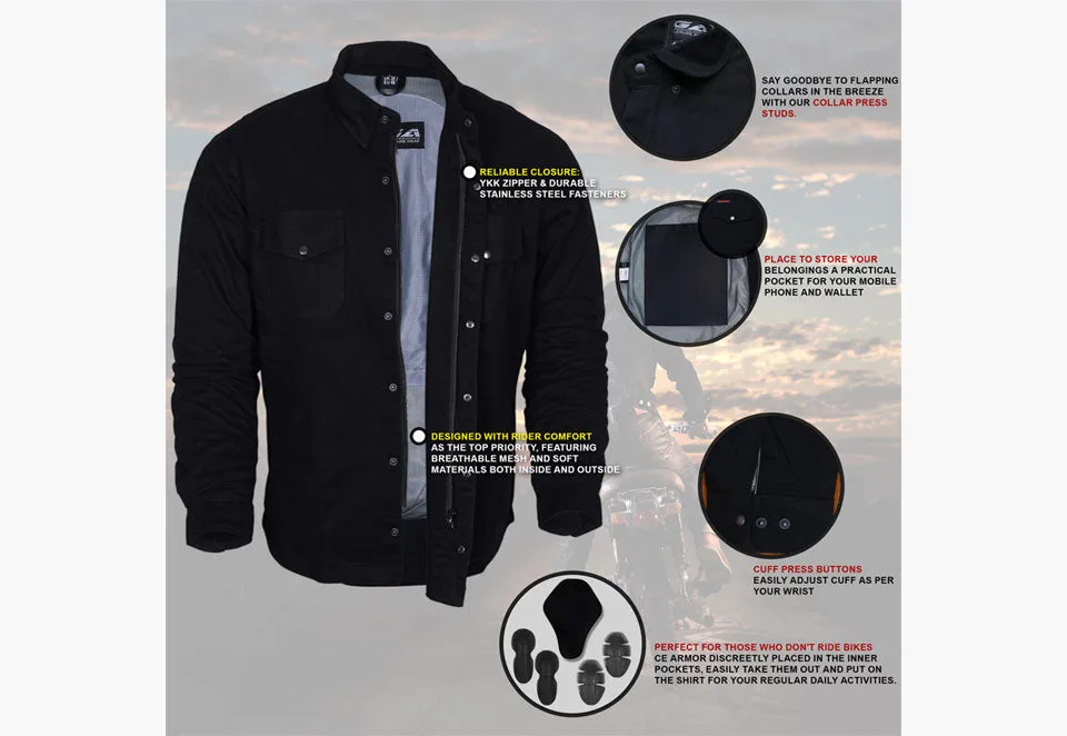 BGA Tracer Men Protective Motorcycle Flannel Shirts Solid Black