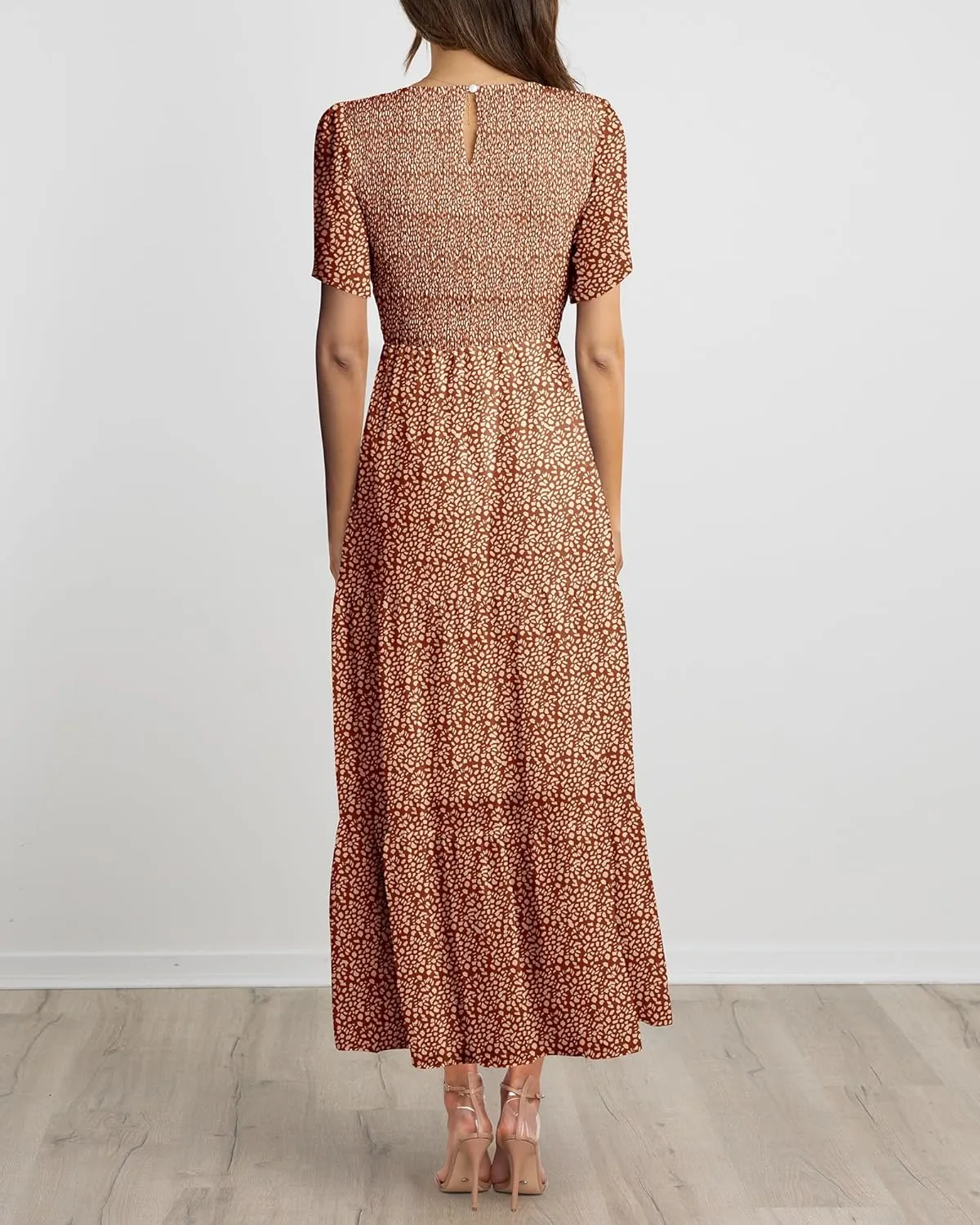 BTFBM Women Casual Short Sleeve Crew Neck Summer Dress Bohemian Floral Printed Flowy Maxi Dresses Tiered Cocktail Dress