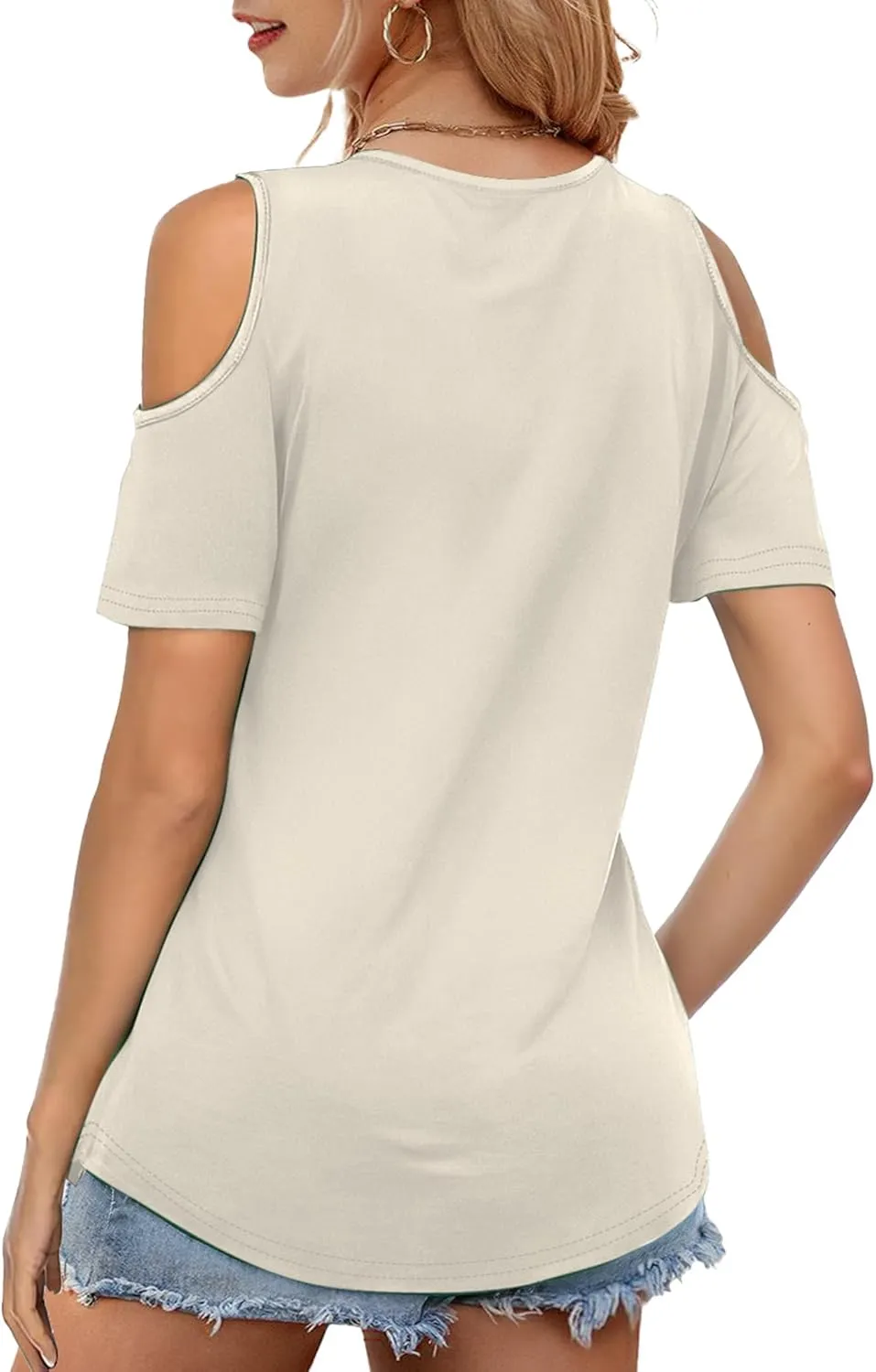 Buauty Womens Summer Trendy Shirts V Neck Criss Cross Cold Shoulder Tops Solid Color Fashion Casual Loose Sexy Blouse