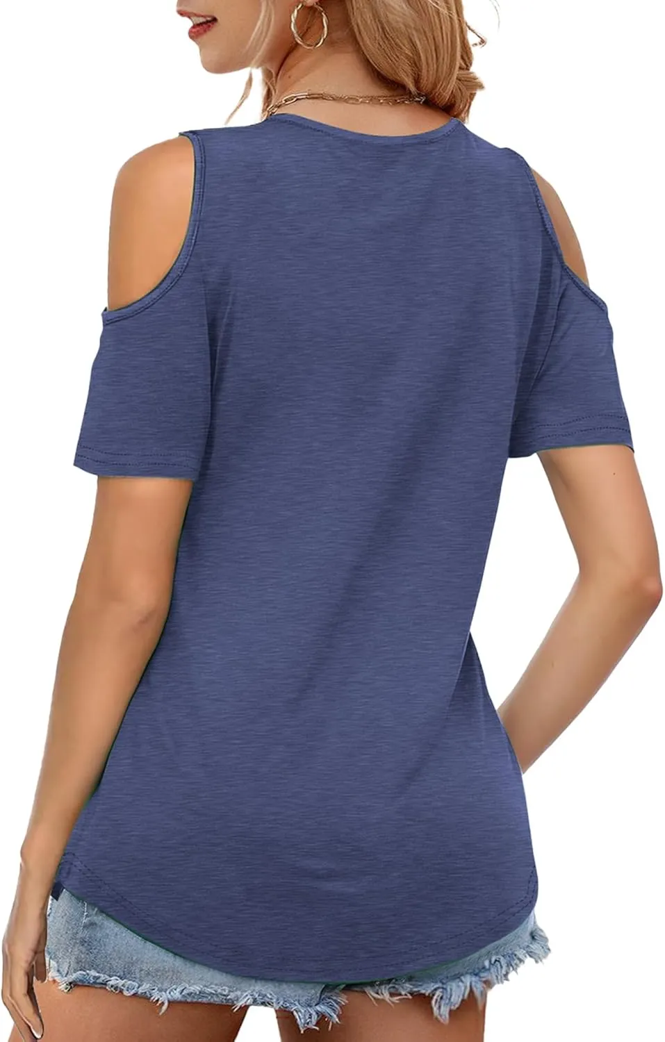 Buauty Womens Summer Trendy Shirts V Neck Criss Cross Cold Shoulder Tops Solid Color Fashion Casual Loose Sexy Blouse