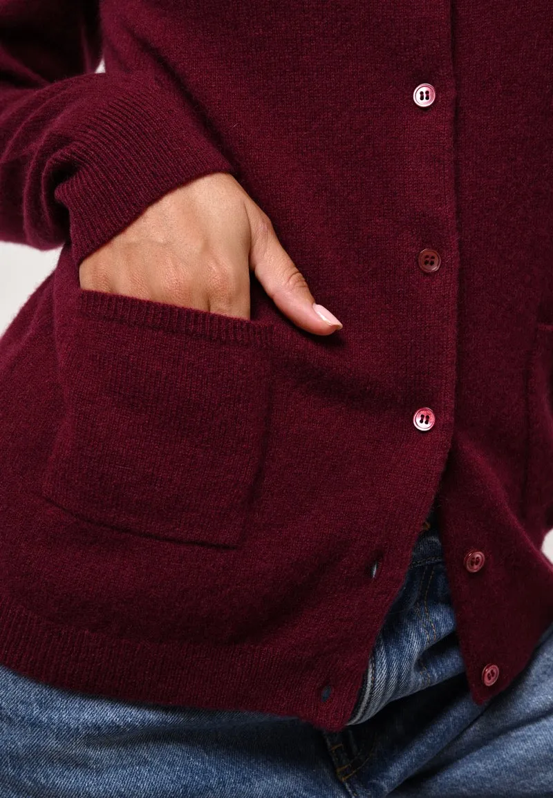 Cardigan Col Rond Caron - Bordeaux - 100% Cachemire 2 Fils - Femme
