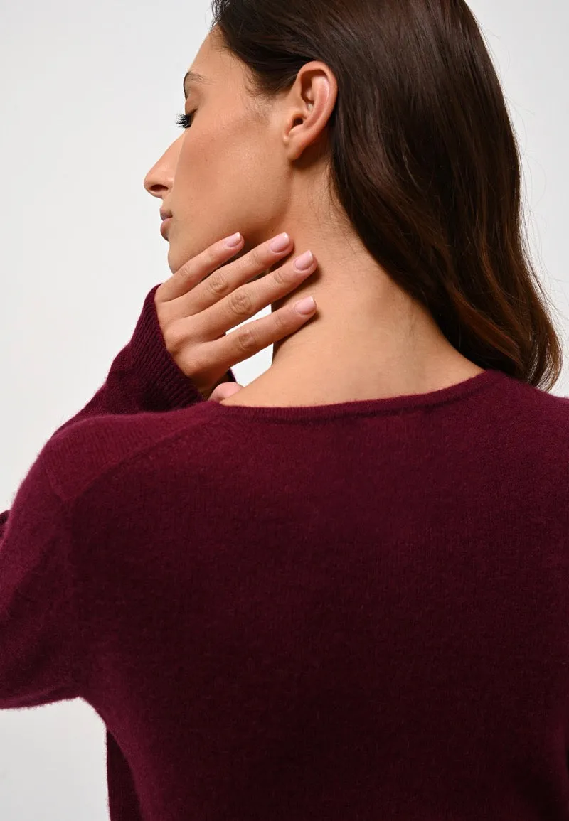 Cardigan Col Rond Caron - Bordeaux - 100% Cachemire 2 Fils - Femme