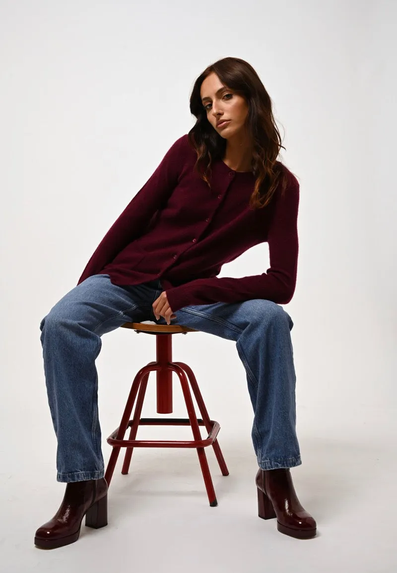 Cardigan Col Rond Caron - Bordeaux - 100% Cachemire 2 Fils - Femme