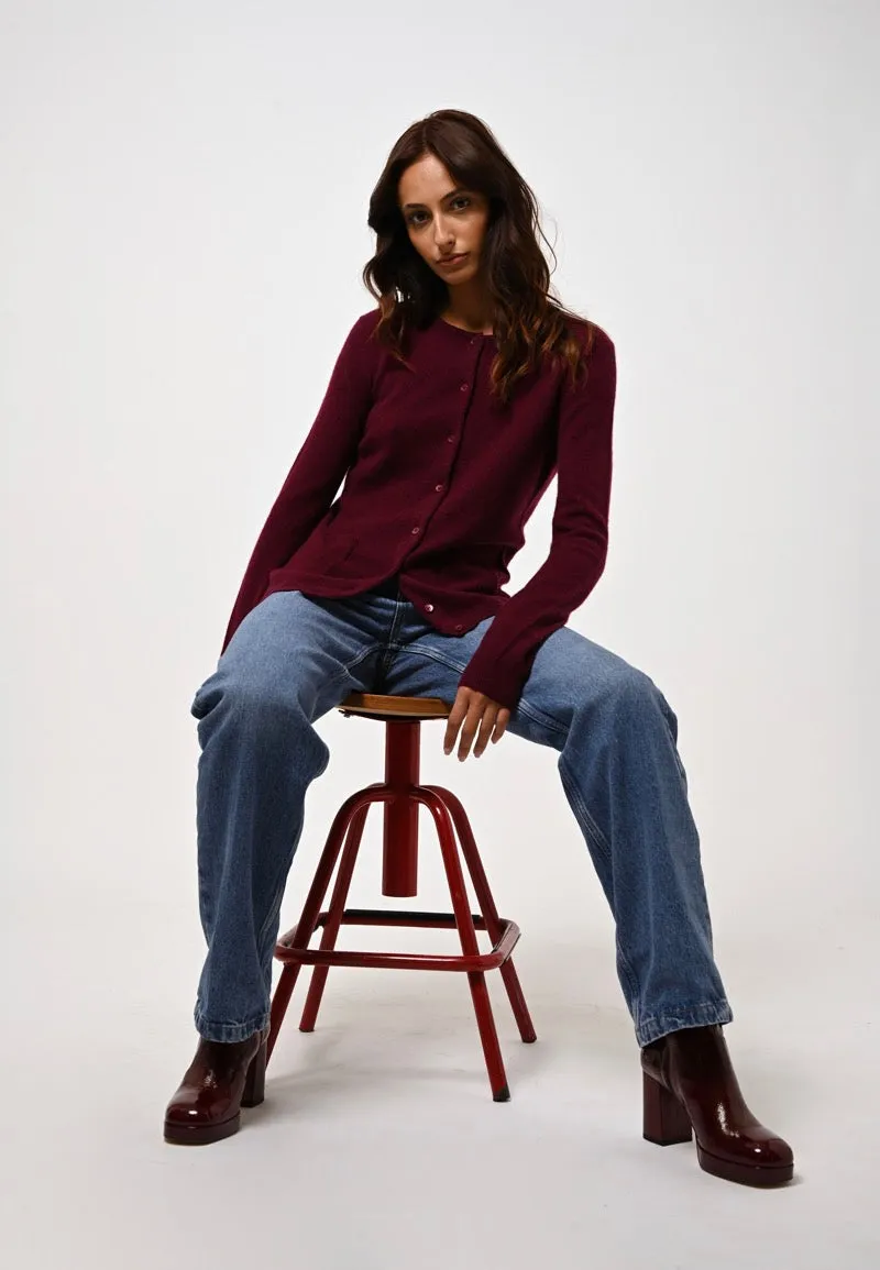 Cardigan Col Rond Caron - Bordeaux - 100% Cachemire 2 Fils - Femme