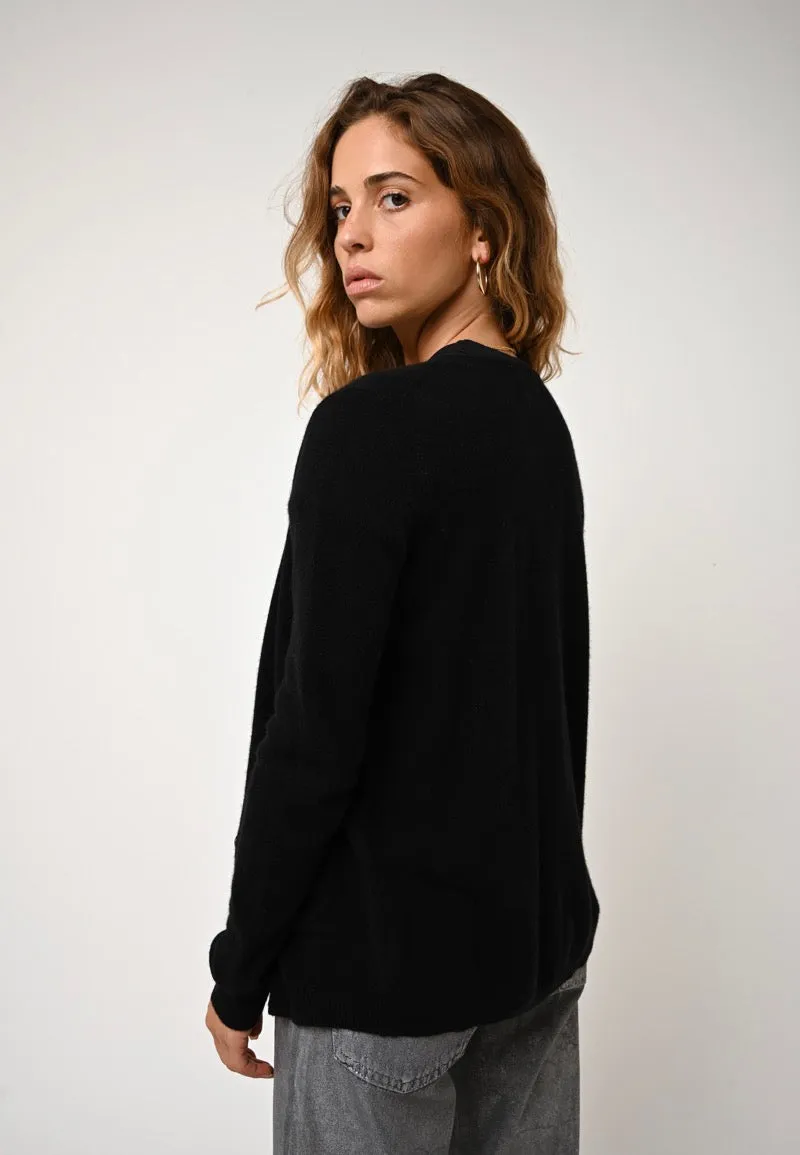 Cardigan Col Rond Caron - Noir - 100% Cachemire 2 Fils - Femme