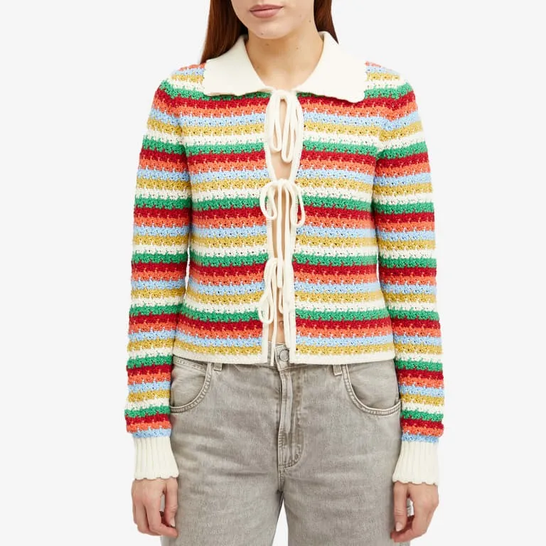 Cardigan KITRI Evie Multi Striped Crochet Knit, multicolor