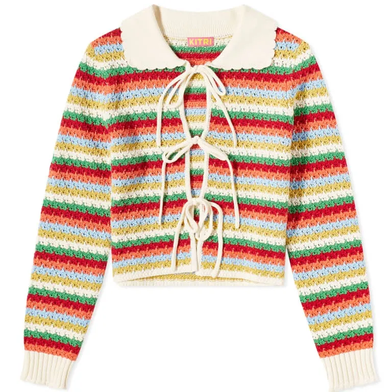 Cardigan KITRI Evie Multi Striped Crochet Knit, multicolor