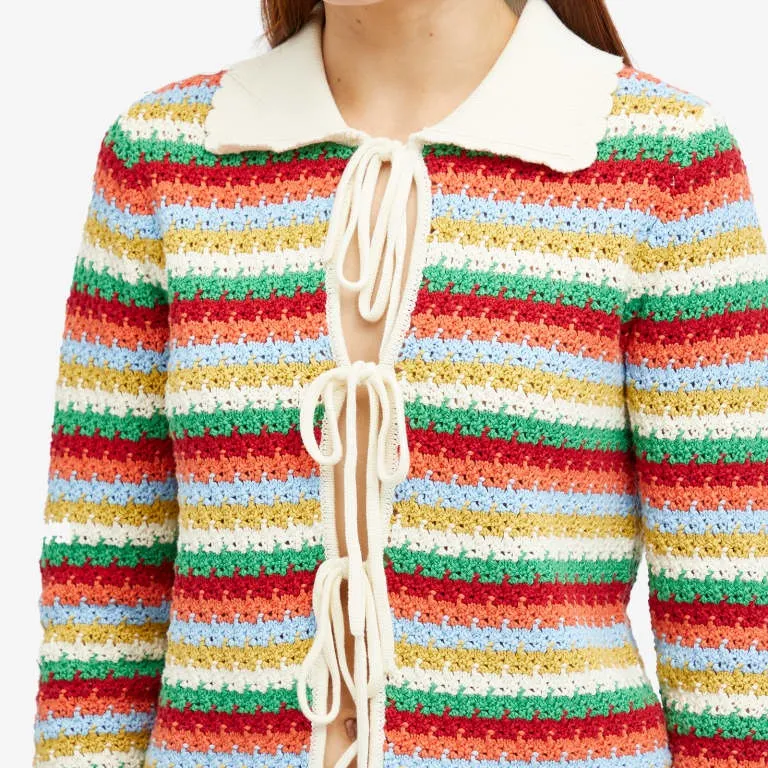 Cardigan KITRI Evie Multi Striped Crochet Knit, multicolor