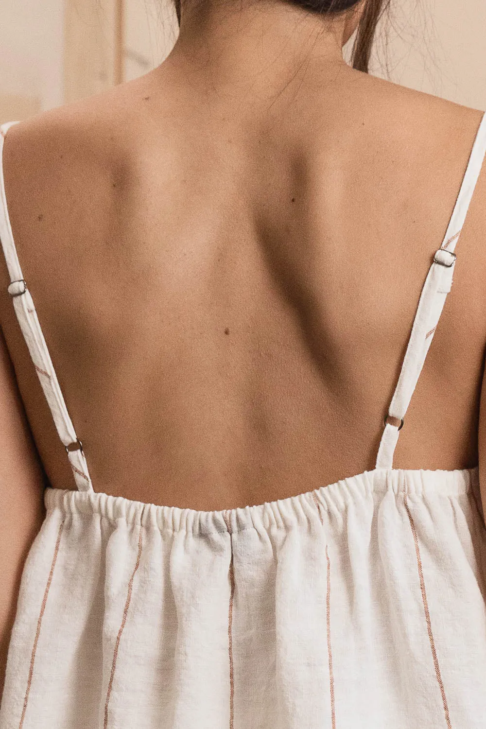 Carter Fundamental Linen Cami - Off White w' Nutmeg Fine Stripe