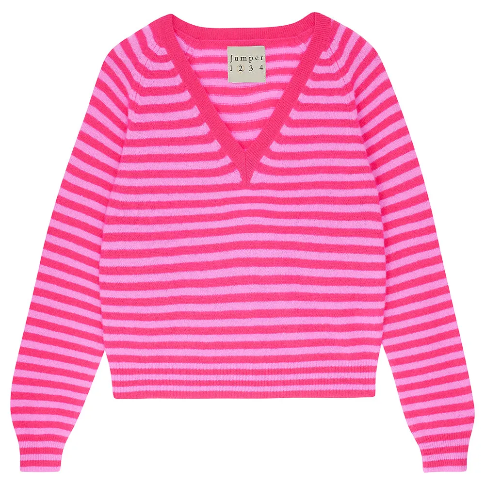 Cashmere Crop Stripe Vee in Watermelon and Peony