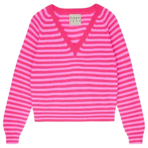 Cashmere Crop Stripe Vee in Watermelon and Peony