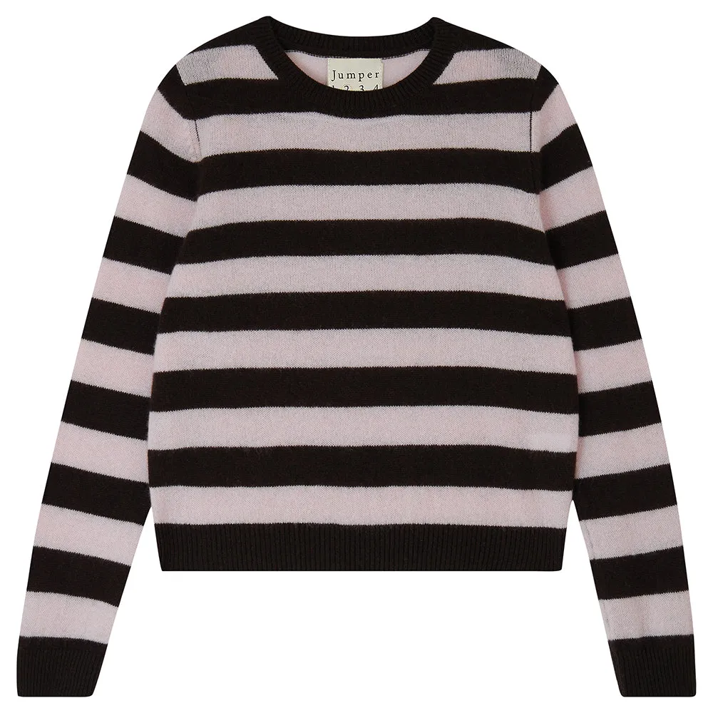 Cashmere Stripe Crew in Bitter and Fog