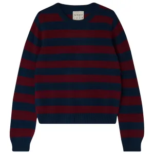 Cashmere Stripe Crew in Navy and Burgundy