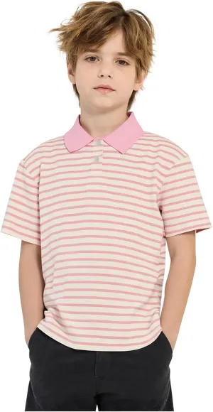 COZYPOIN Kids Boys Girls T Shirt Polo Striped School Uniform Short Sleeve Shirts Summer Button Collared Tops, 5-14 Years
