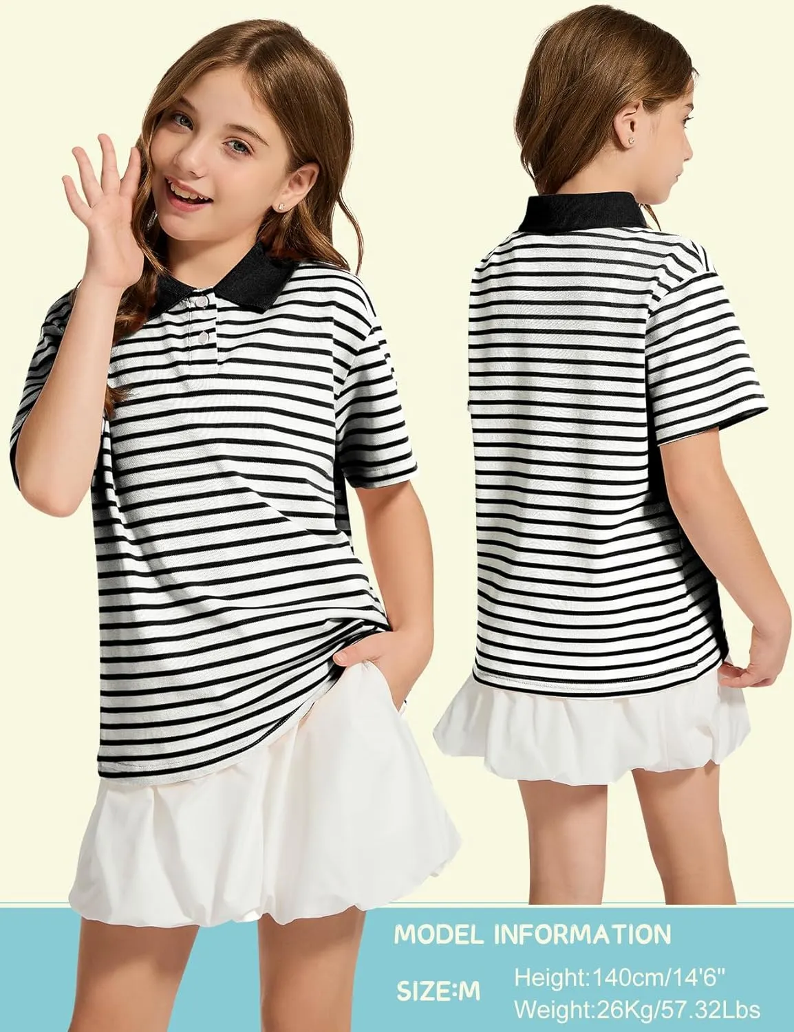 COZYPOIN Kids Boys Girls T Shirt Polo Striped School Uniform Short Sleeve Shirts Summer Button Collared Tops, 5-14 Years