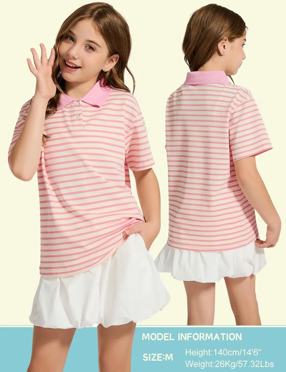 COZYPOIN Kids Boys Girls T Shirt Polo Striped School Uniform Short Sleeve Shirts Summer Button Collared Tops, 5-14 Years