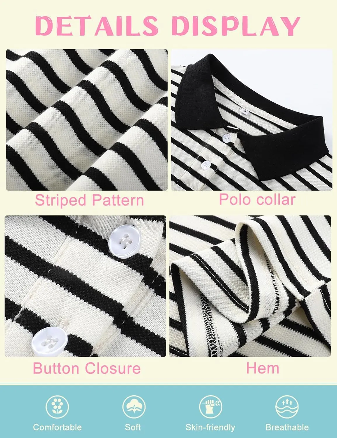 COZYPOIN Kids Boys Girls T Shirt Polo Striped School Uniform Short Sleeve Shirts Summer Button Collared Tops, 5-14 Years