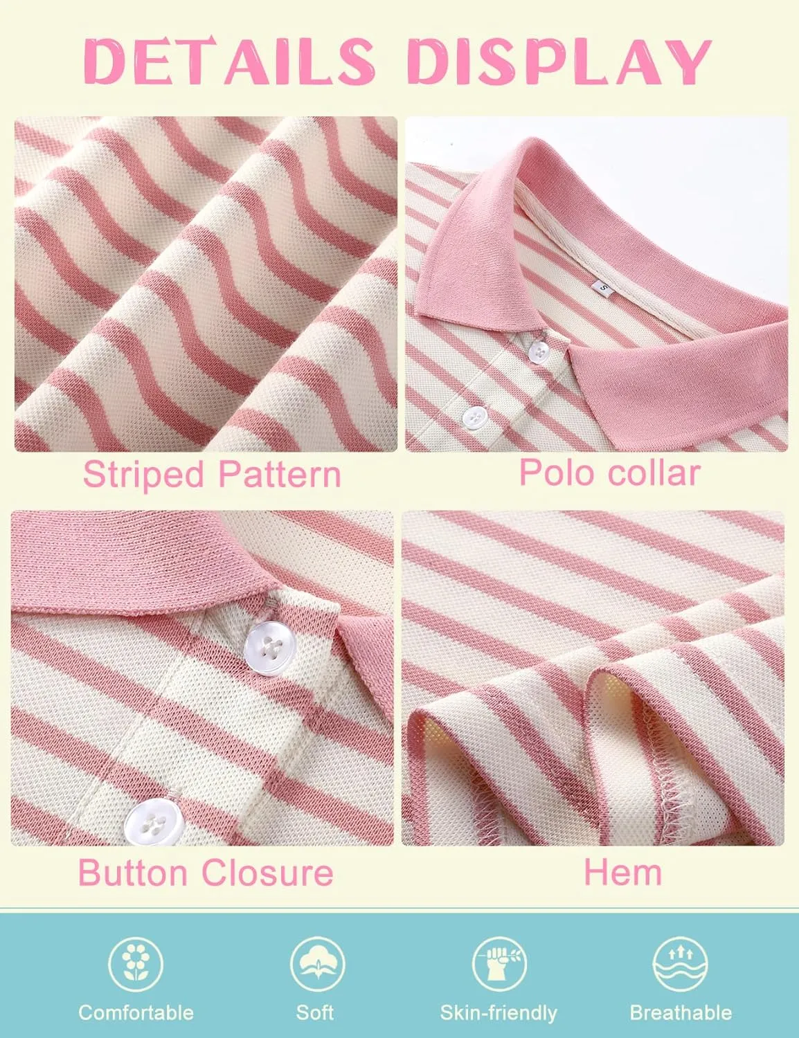 COZYPOIN Kids Boys Girls T Shirt Polo Striped School Uniform Short Sleeve Shirts Summer Button Collared Tops, 5-14 Years