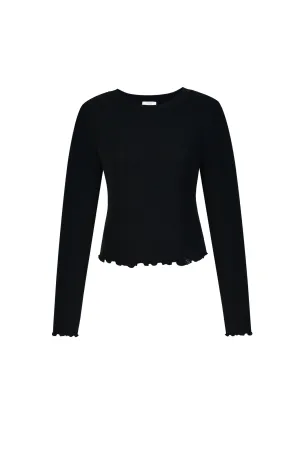 Crystal Black Long Sleeve Silk Blend Top