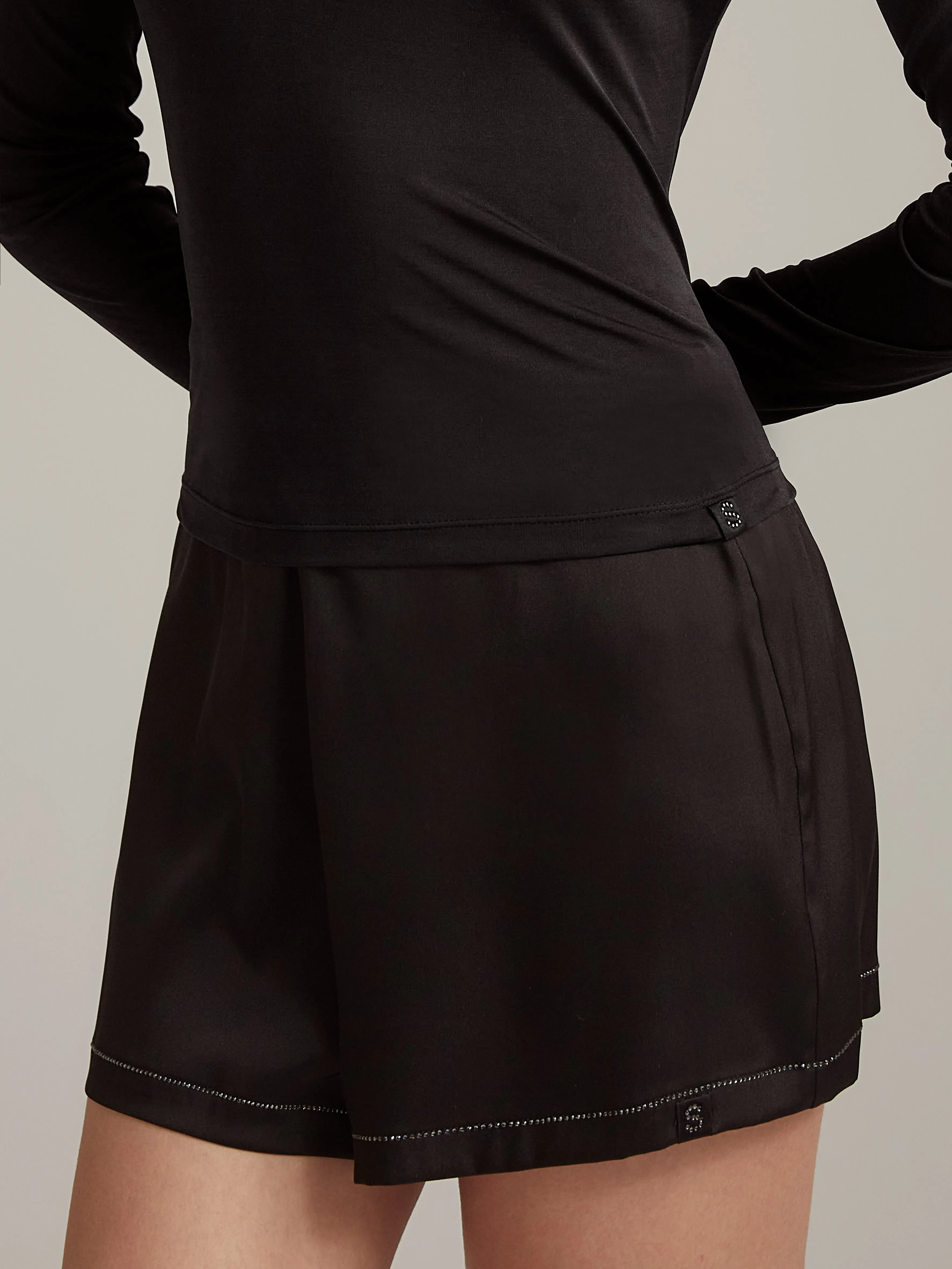 Crystal Black Long Sleeve Silk Blend Top