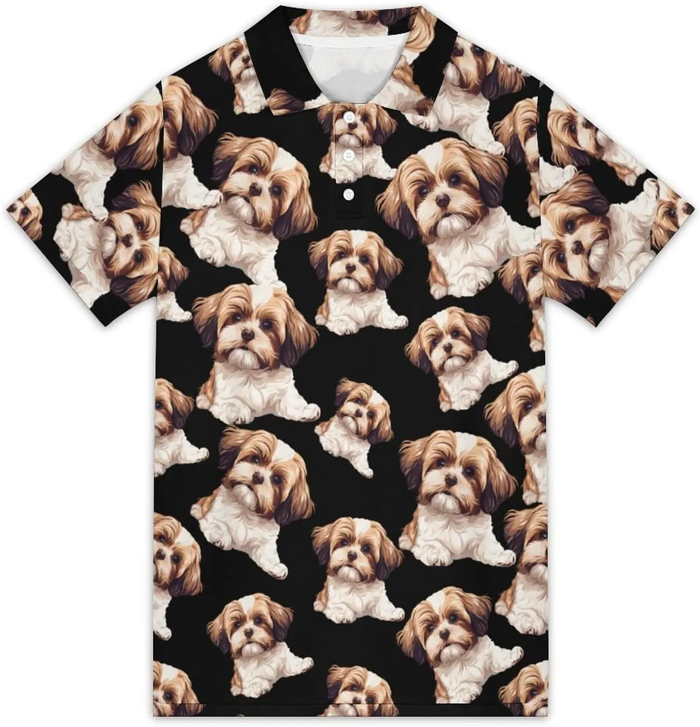 Cute Shih Tzucute Dog Mens Polo Shirts Short Sleeve Mesh Gym T-Shirt Summer Tee Top