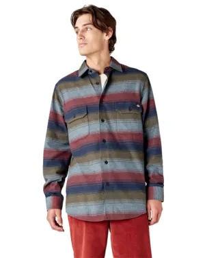 Dickies Regular Fit Long Sleeve Flannel - Brick / Olive Blanket Stripe