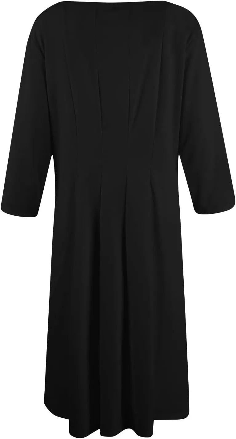 Dress for Women Casual Spring 3/4 Sleeve Ruched Dresses Midi Crew Neck A Line Solid Color with Pockets