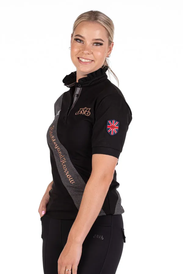 Equestrian Collection - Sash Fitted Polo - EE01-18 Black W/ Rose gold