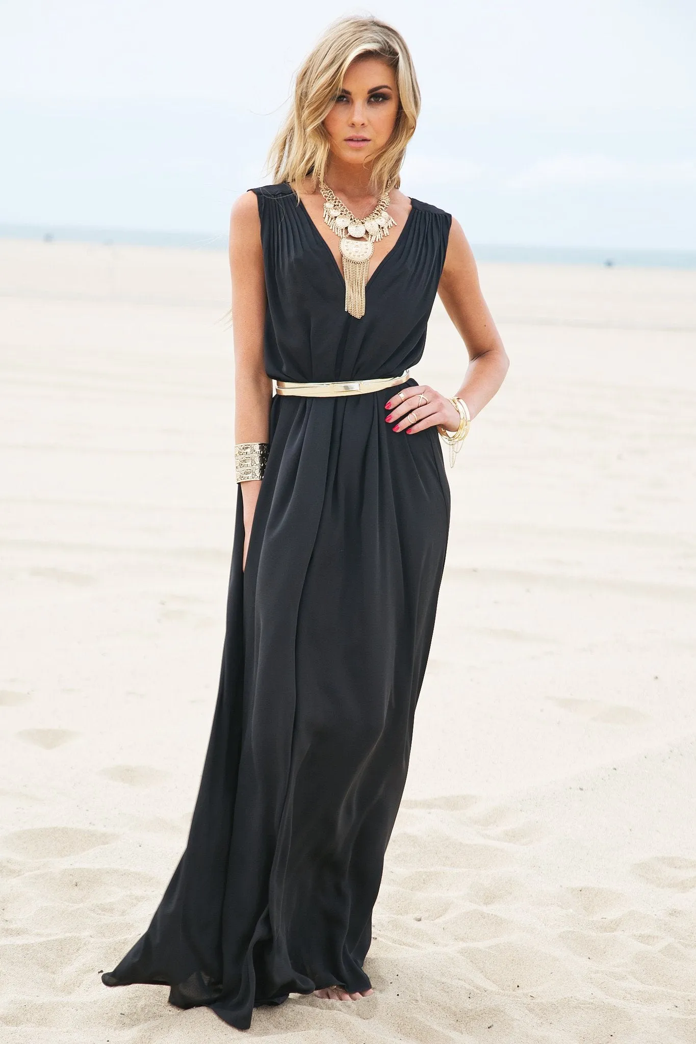 Grecian Style Flowy Maxi - Black