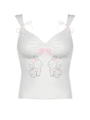 Hana Rabbit Print Top in White