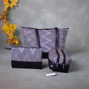 Hindustani Tote Combo Grey with Mustard  Zig Zag Horizontal Design