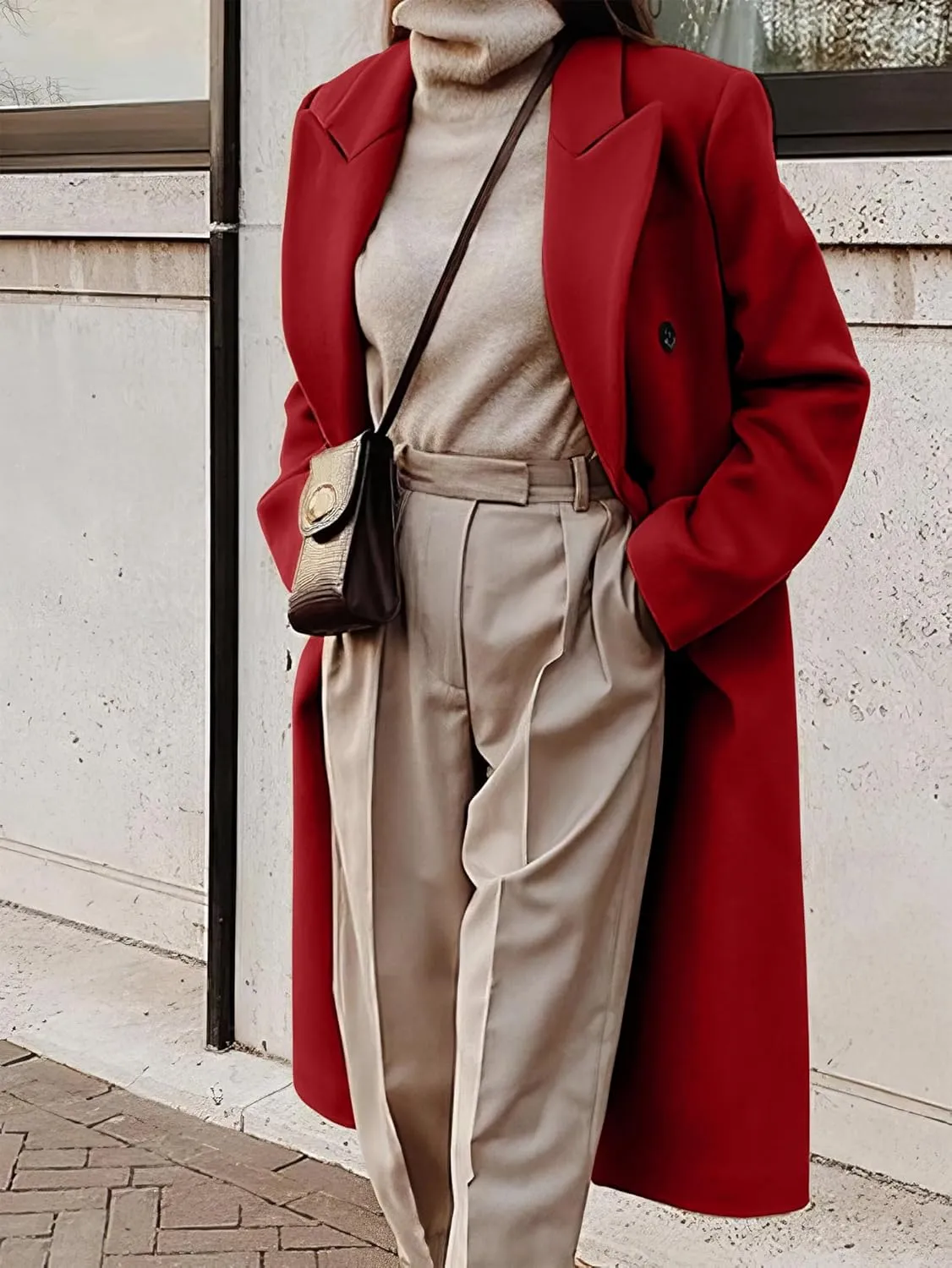 IDEALSANXUN Womens Long Wool Coats Fall Winter Double Breasted Trench Coat Peacoat