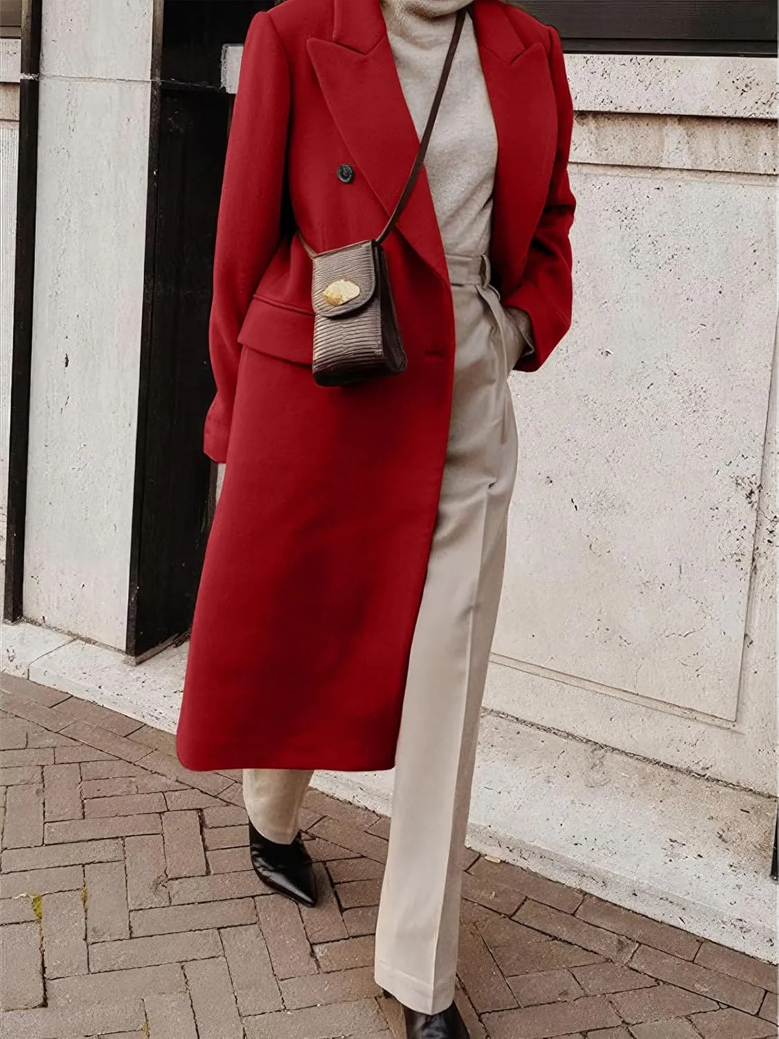 IDEALSANXUN Womens Long Wool Coats Fall Winter Double Breasted Trench Coat Peacoat